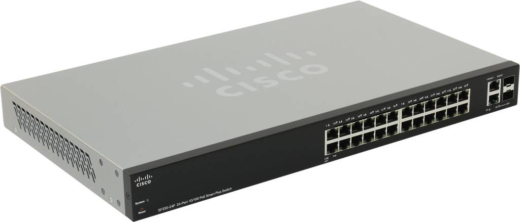   26-. Cisco [SF220-24P-K9-EU]  (24UTP 10/100Mbps PoE+2Combo 1000BASE-T/SFP)