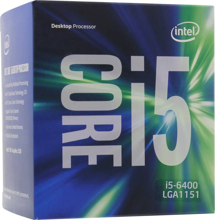  Intel Core i5-6400 BOX 2.7 GHz/4core/SVGA HD Graphics 530/1+6Mb/65W/ LGA1151