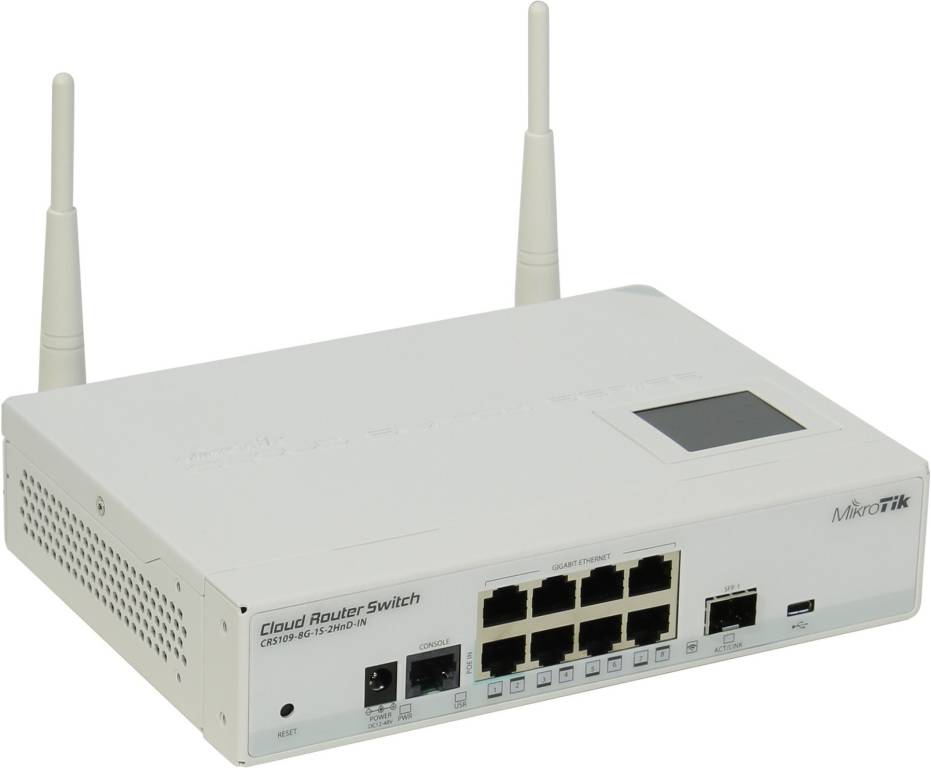   MikroTik [CRS109-8G-1S-2HnD-IN] Wireless-N (802.11b/g/n, 8UTP 10/100/1000Mbps, 1xUSB,