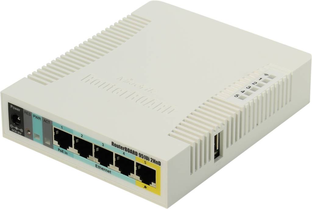 купить Маршрутизатор MikroTik [RB951Ui-2HnD] Wireless Router (802.11b/g/n, 4UTP 10/100Mbps, 1WAN, 1xUSB