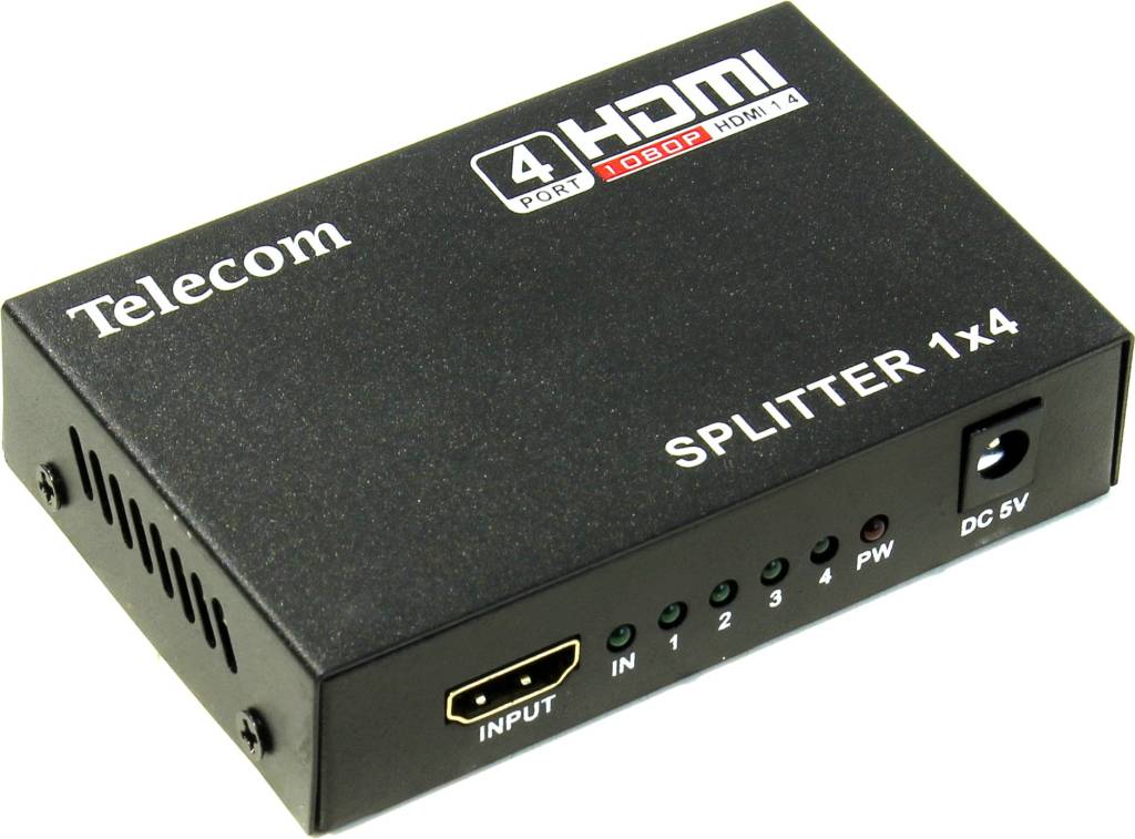 купить Разветвитель HDMI Splitter (1in - > 4out) + б.п. Telecom [TTS5020]