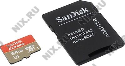    microSDXC 64Gb SanDisk Extreme [SDSQXNE-064G-GN6AA] UHS-I U3+microSD-- >SD Ada