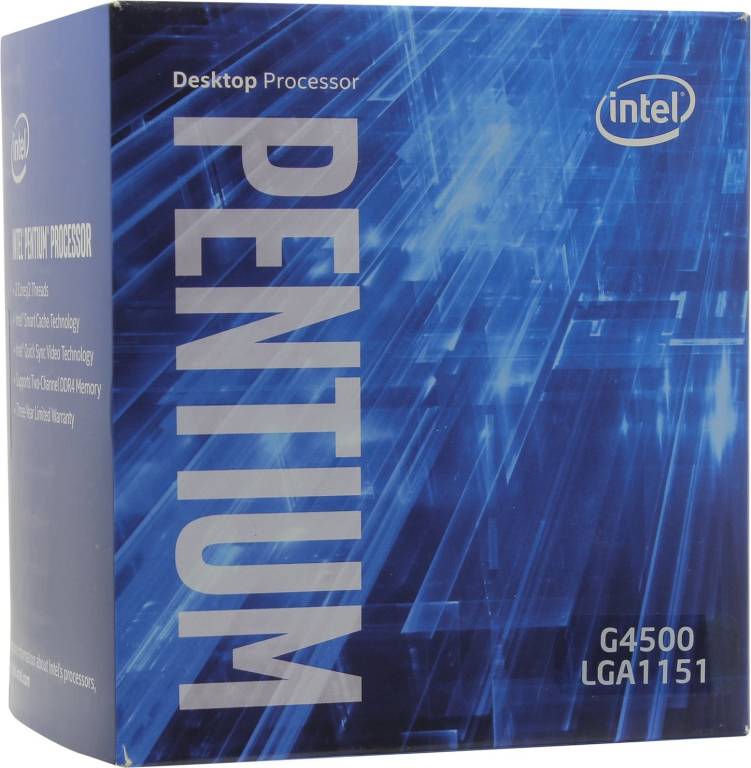   Intel Pentium G4500 BOX 3.5 GHz/2core/SVGA HD Graphics 530/0.5+3Mb/51W/8 GT/s LGA1151