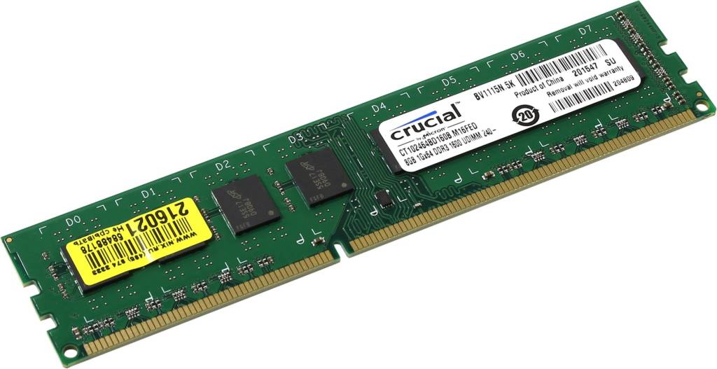    DDR3 DIMM  8Gb PC-12800 Crucial [CT102464BD160B] Low Voltage CL11