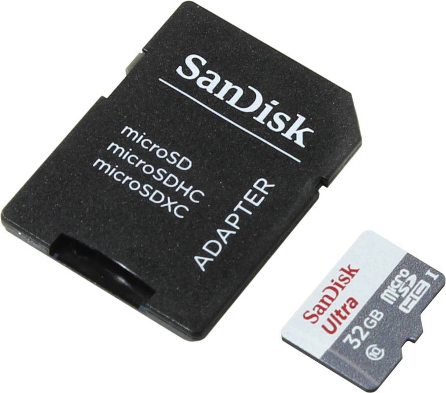    microSDHC 32Gb SanDisk Ultra [SDSQUNB-032G-GN3MA] UHS-I U1 Class10+microSD-- >