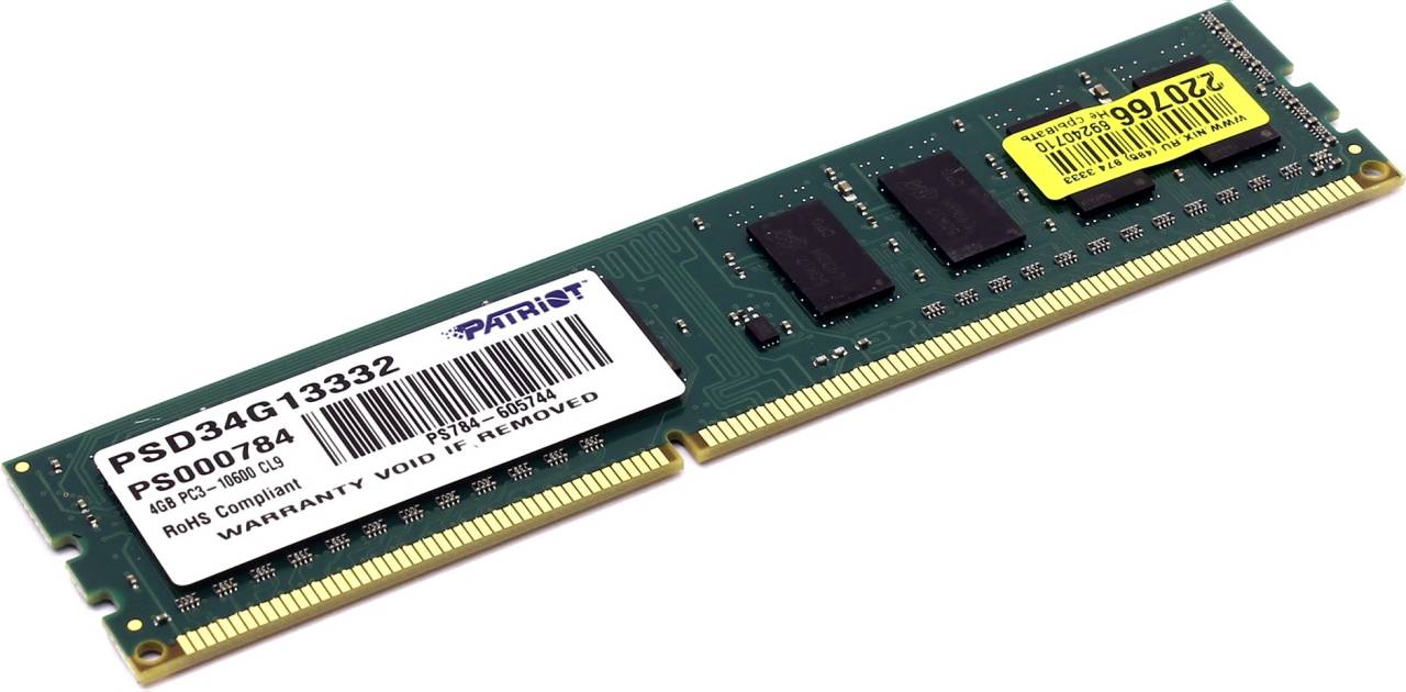    DDR3 DIMM  4Gb PC-10600 Patriot [PSD34G13332] CL9