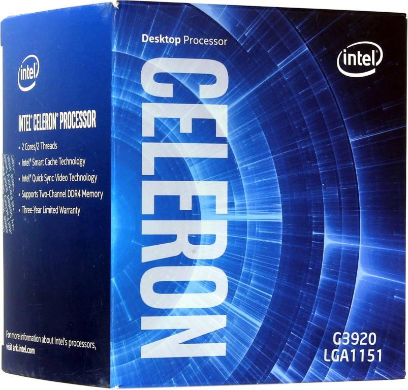   Intel Celeron G3920 BOX 2.9 GHz/2core/SVGA HD Graphics 510/0.5+2Mb/51W/8GT/s LGA1151