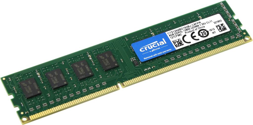    DDR3 DIMM  4Gb PC-12800 Crucial [CT51264BD160BJ] CL11, Low Voltage