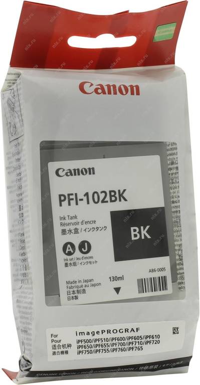купить Картридж Canon PFI-102BK Black (o) для iPF500/510/600/605/610/650/655/700/710/720 130 мл. (0895B001)