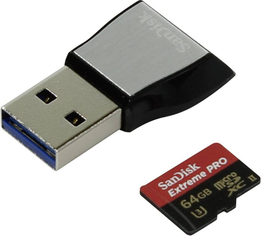    microSDXC 64Gb SanDisk Extreme [SDSQXPJ-064G-GN6M3] UHS-II U3 + USB3.0 CR