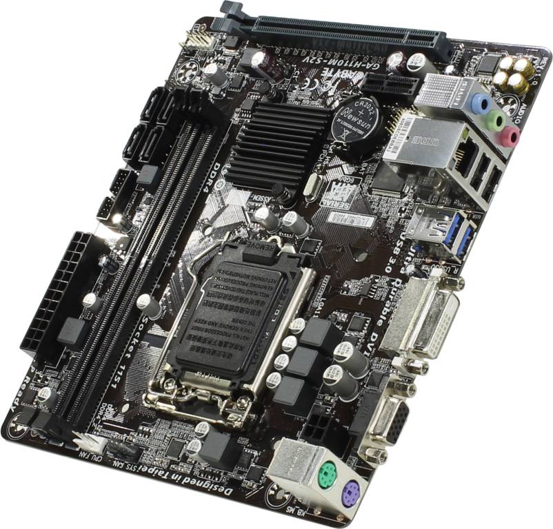    LGA1151 GIGABYTE GA-H110M-S2V rev1.0(RTL)[H110]PCI-E Dsub+DVI GbLAN SATA MicroATX