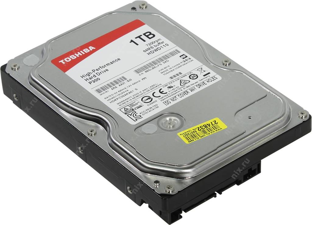 купить Жесткий диск 1 Tb SATA-III Toshiba P300 [HDWD110EZSTA] (RTL) 3.5” 7200rpm 64Mb