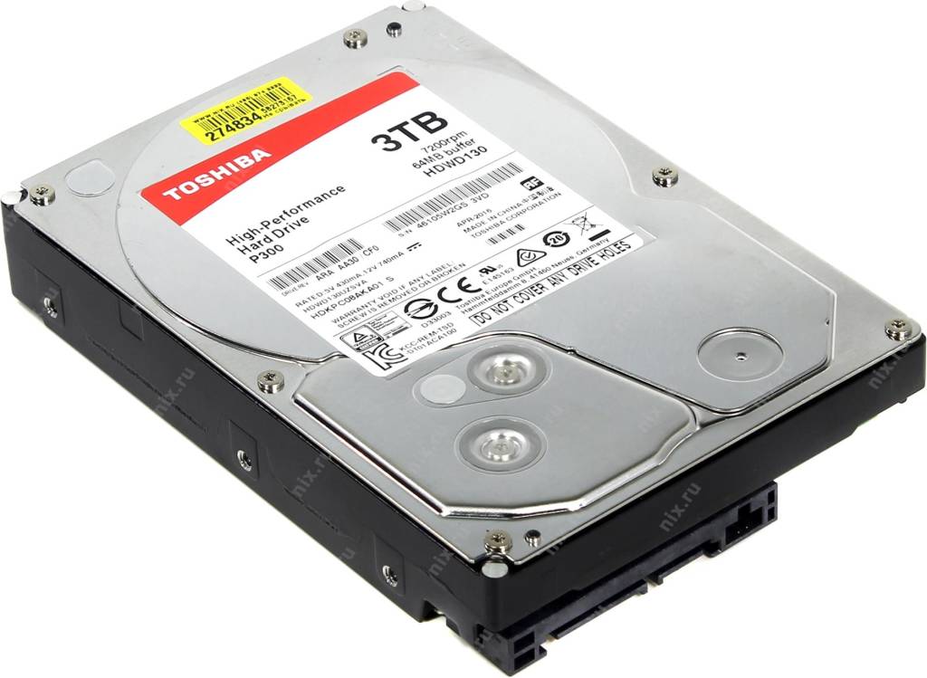 купить Жесткий диск 3 Tb SATA-III Toshiba P300 [HDWD130EZSTA] (RTL) 3.5” 7200rpm 64Mb