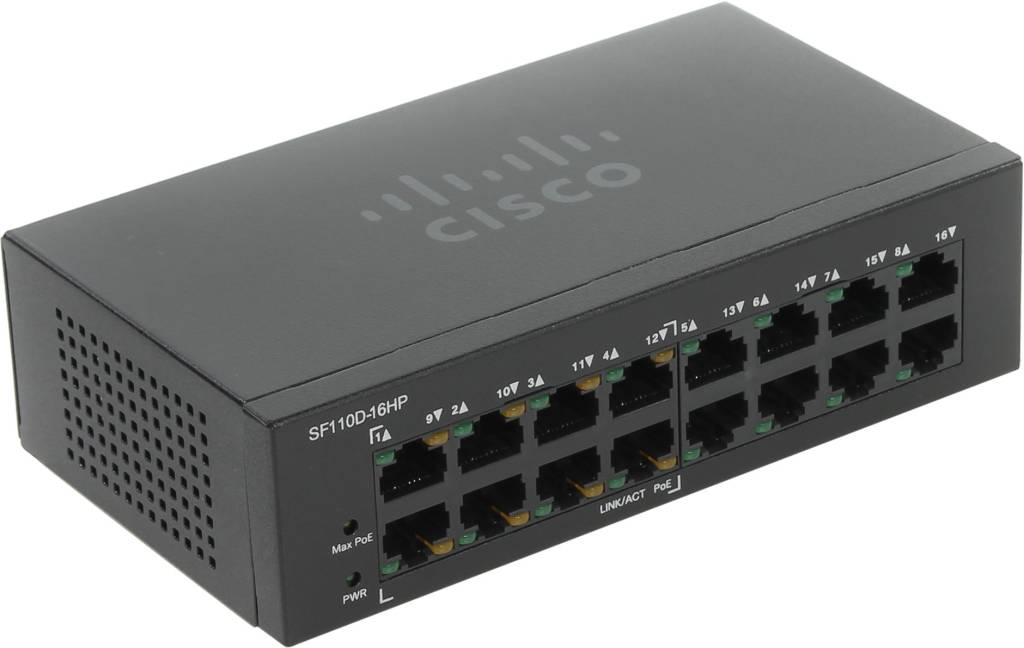   16-. Cisco [SF110D-16HP-EU] PoE Desktop Switch (16UTP 10/100Mbps)
