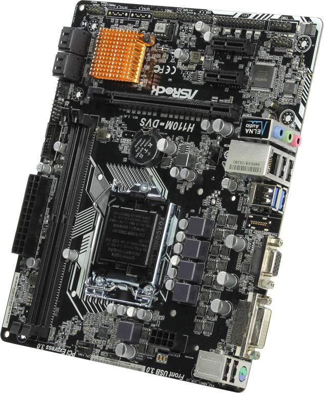    LGA1151 ASRock H110M-DVS R2.0(RTL)[H110]PCI-E Dsub+DVI GbLAN SATA MicroATX 2DDR4