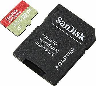    microSDHC 32Gb SanDisk Extreme [SSDSQXVF-032G-GN6AA] UHS-I U3+microSD-- >SD Ad