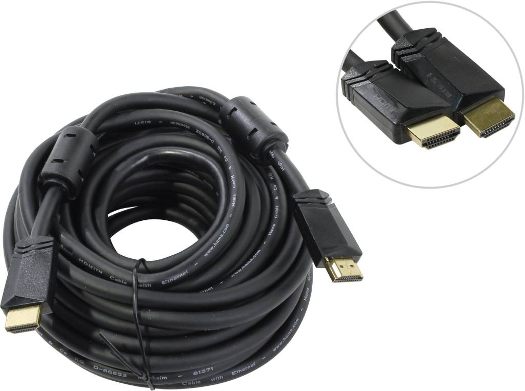 купить Кабель HDMI to HDMI (19M -19M) 10.0м (2 фильтра) High Speed with Ethernet Hama [122108]