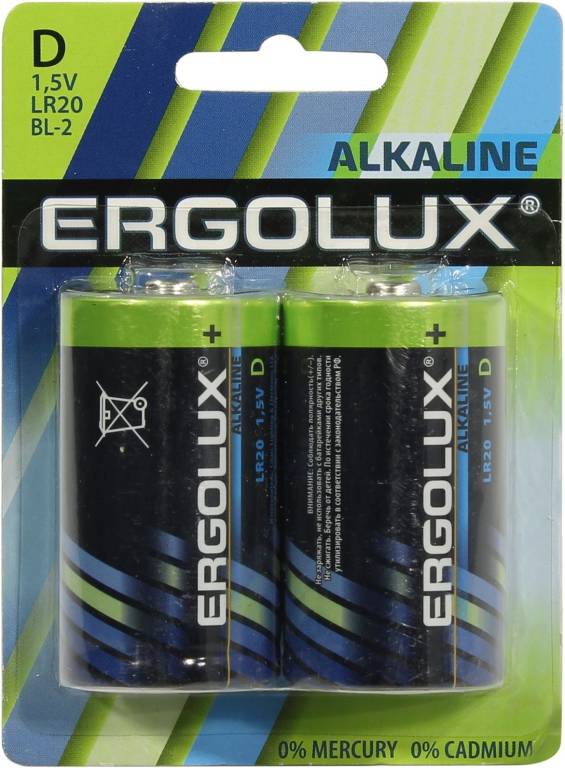  .  D 1.5V Ergolux [LR20 BL-2] Size D,  (alkaline) [. 2 .]