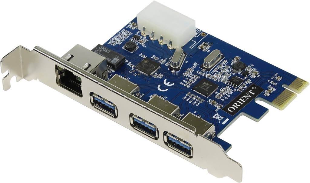   PCI-Ex1 USB3.0, 3 port-ext + LAN (UTP10/100/1000Mbps) Orient VA-3U3A88PE (OEM)