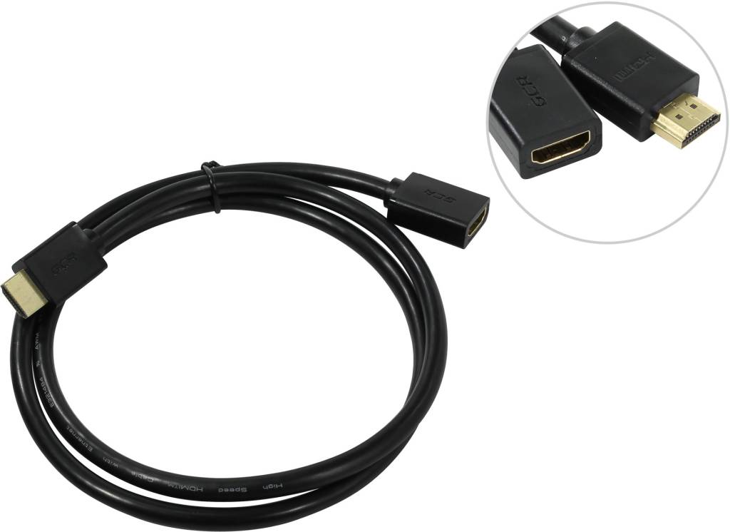 купить Кабель удлинитель HDMI (19M-19F) 1м v1.4 Greenconnect [GCR-HMFR6-BB3S-1m]
