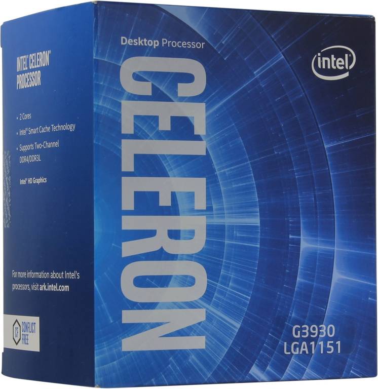   Intel Celeron G3930 BOX 2.9 GHz/2core/SVGA HD Graphics 610/0.5+2Mb/51W/8GT/s LGA1151