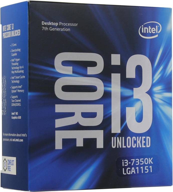  Intel Core i3-7350K BOX( )4.2 GHz/2core/SVGA HDGraphics 630/ 4Mb/60W/8 GT/s LGA11