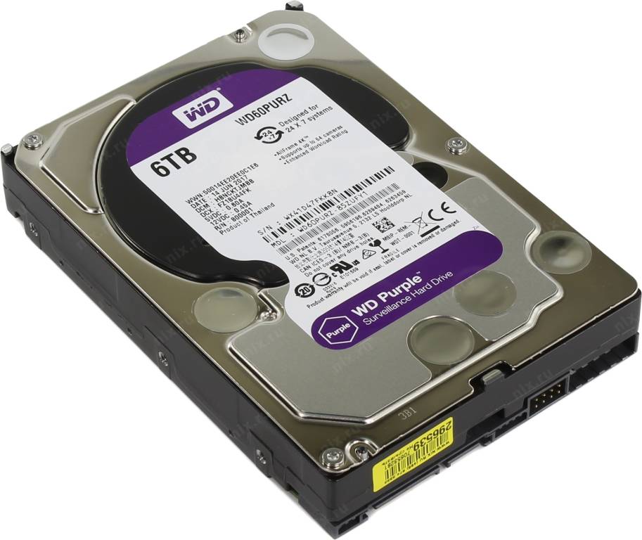 купить Жесткий диск 6 Tb SATA-III Western Digital Purple [WD60PURZ] 3.5” 5400rpm 64Mb