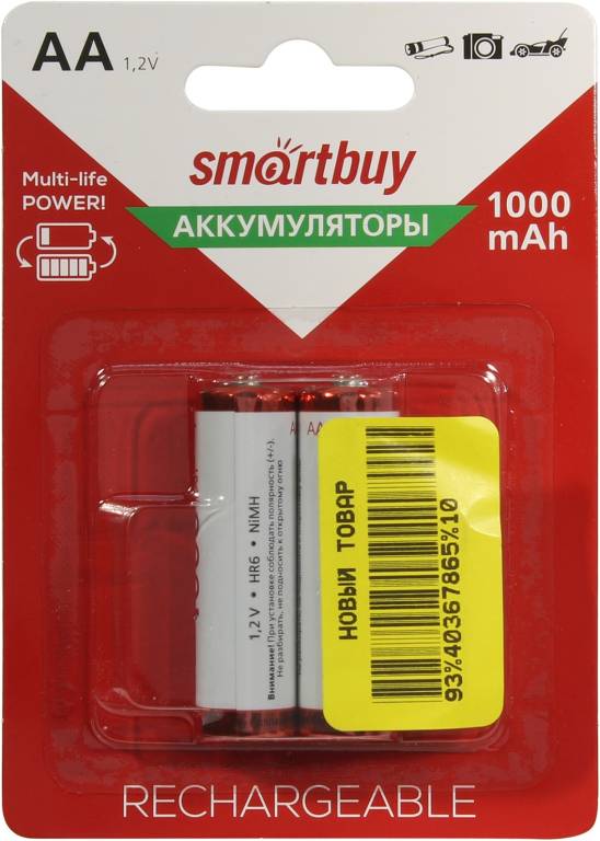   Smartbuy SBBR-2A02BL1000 (1.2V, 1000mAh) NiMh, Size AA [. 2 ]