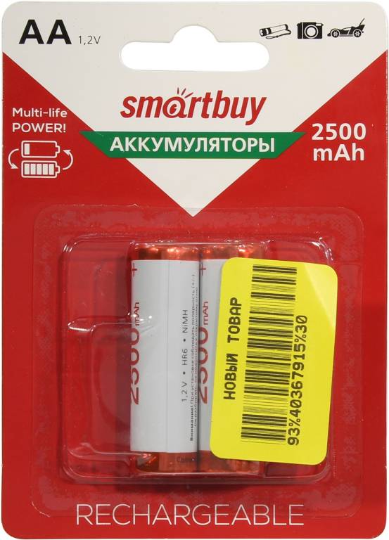   Smartbuy SBBR-2A02BL2500 (1.2V, 2500mAh) NiMh, Size AA [. 2 ]
