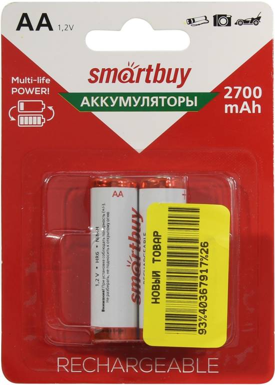   Smartbuy SBBR-2A02BL2700 (1.2V, 2700mAh) NiMh, Size AA [. 2 ]