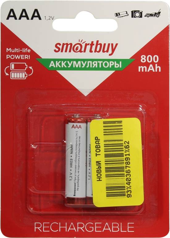   Smartbuy SBBR-3A02BL800 (1.2V, 800mAh) NiMh, Size AAA [. 2 ]
