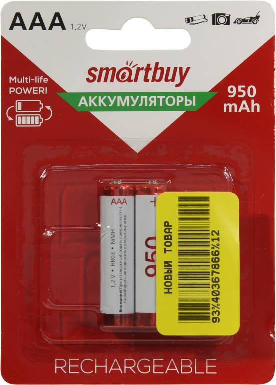   Smartbuy SBBR-3A02BL950 (1.2V, 950mAh) NiMh, Size AAA [. 2 ]