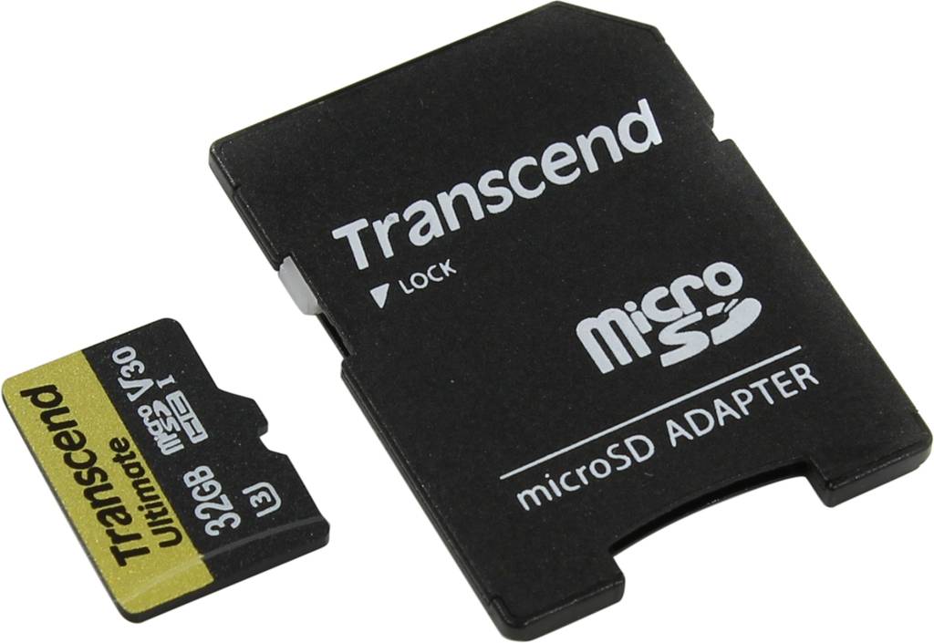    microSDHC 32Gb Transcend [TS32GUSDU3M] UHS-I U3 + microSD-- >SD Adapter