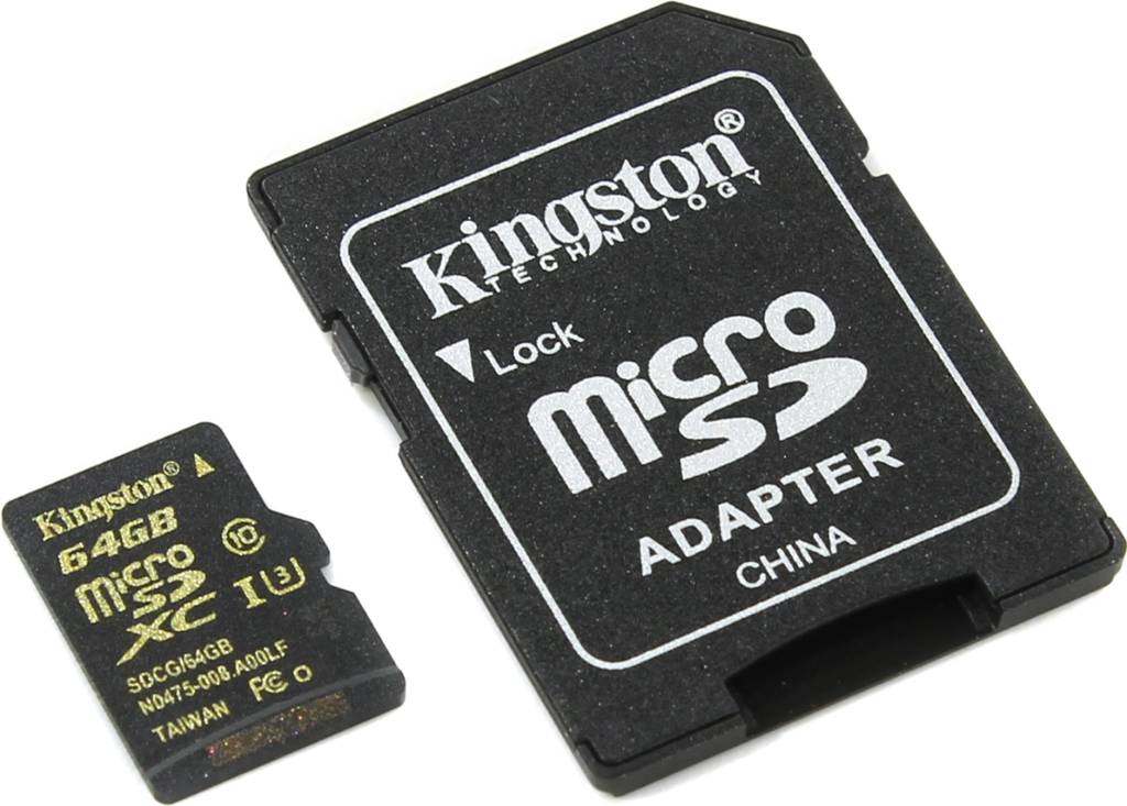    microSDXC 64Gb Kingston [SDCG/64GB] UHS-I U3 + microSD-- >SD Adapter