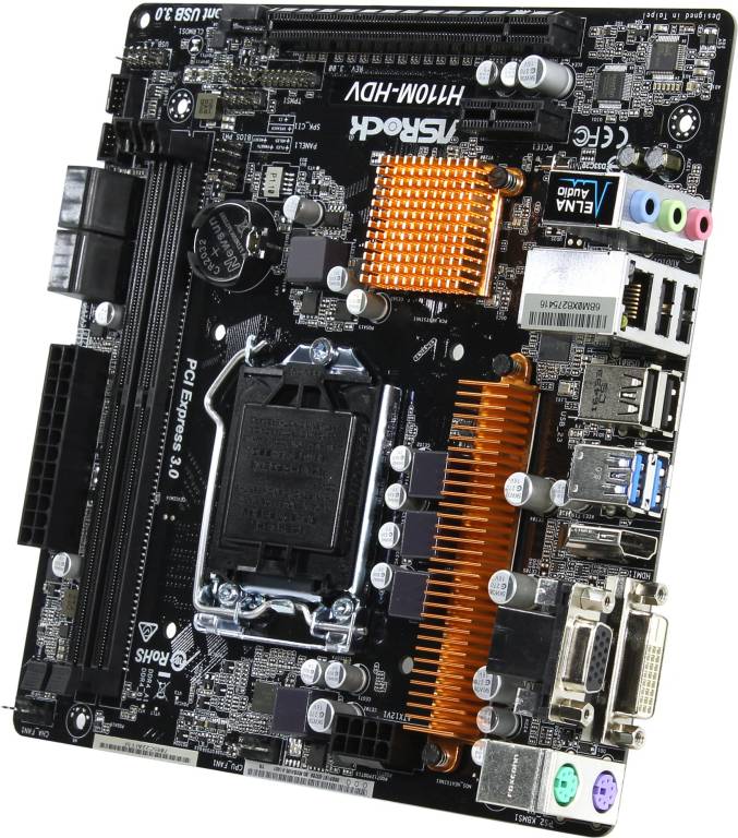    LGA1151 ASRock H110M-HDV R3.0(RTL)[H110]PCI-E Dsub+DVI+HDMI GbLAN SATA MicroATX 2D
