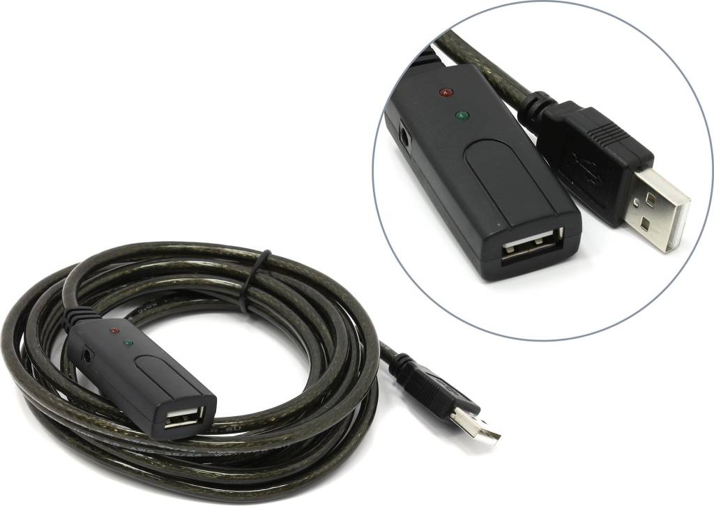 купить Кабель удлинитель USB 2.0-repeater A-- >A  3.0м (активный) Greenconnect [GCR-UEC3M2-BD2S-3.0m]