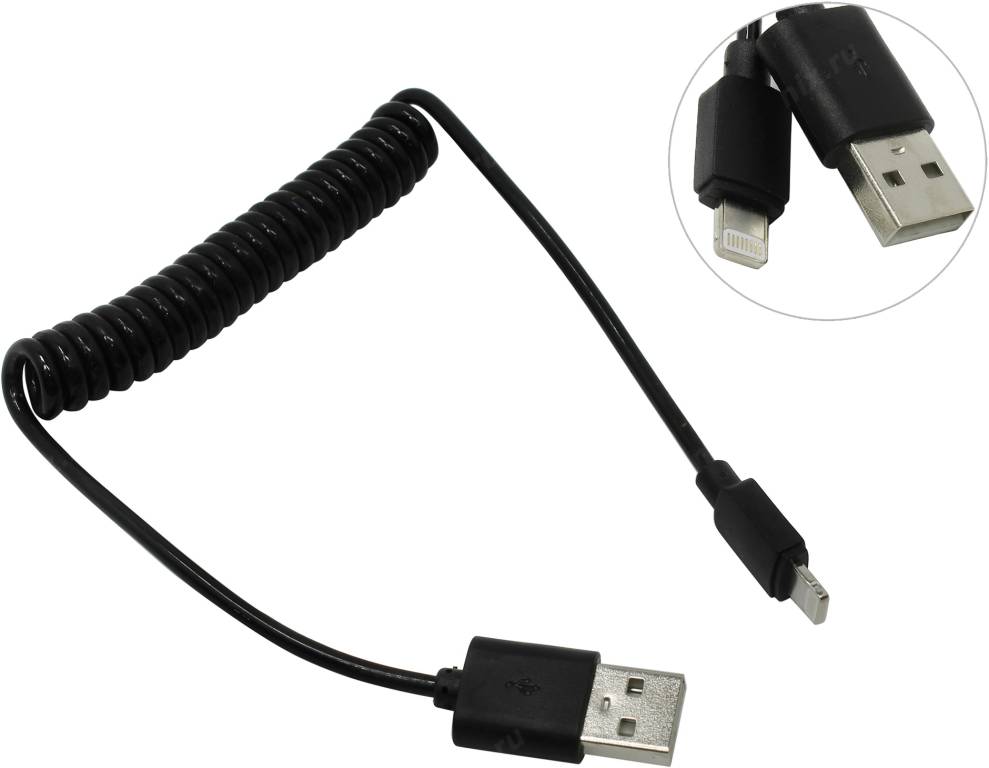 купить Кабель USB AM-- >Lightning 1.0м (спиральный) Smartbuy [iK-512sp black]