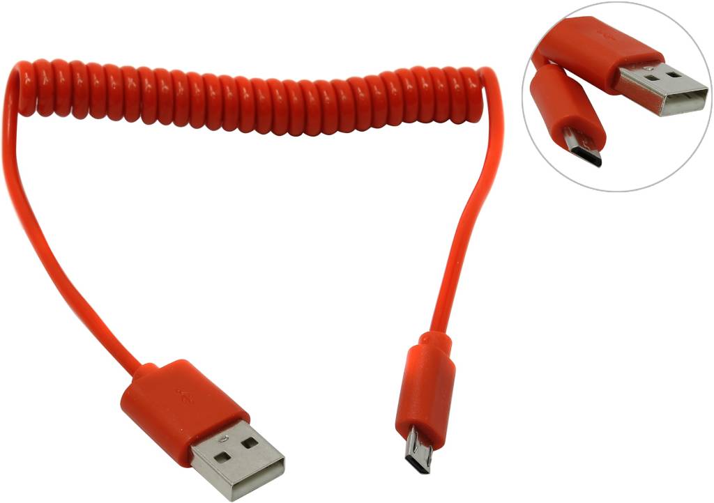 купить Кабель USB A-- >micro-B 1.0м (спиральный) Smartbuy [iK-12sp red]