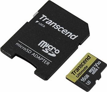    microSDHC 16Gb Transcend [TS16GUSDU3M] UHS-I U3 + microSD-- >SD Adapter