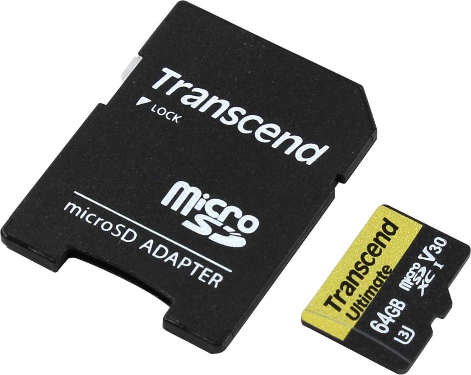    microSDXC 64Gb Transcend [TS64GUSDU3M] UHS-I U3 + microSD-- >SD Adapter
