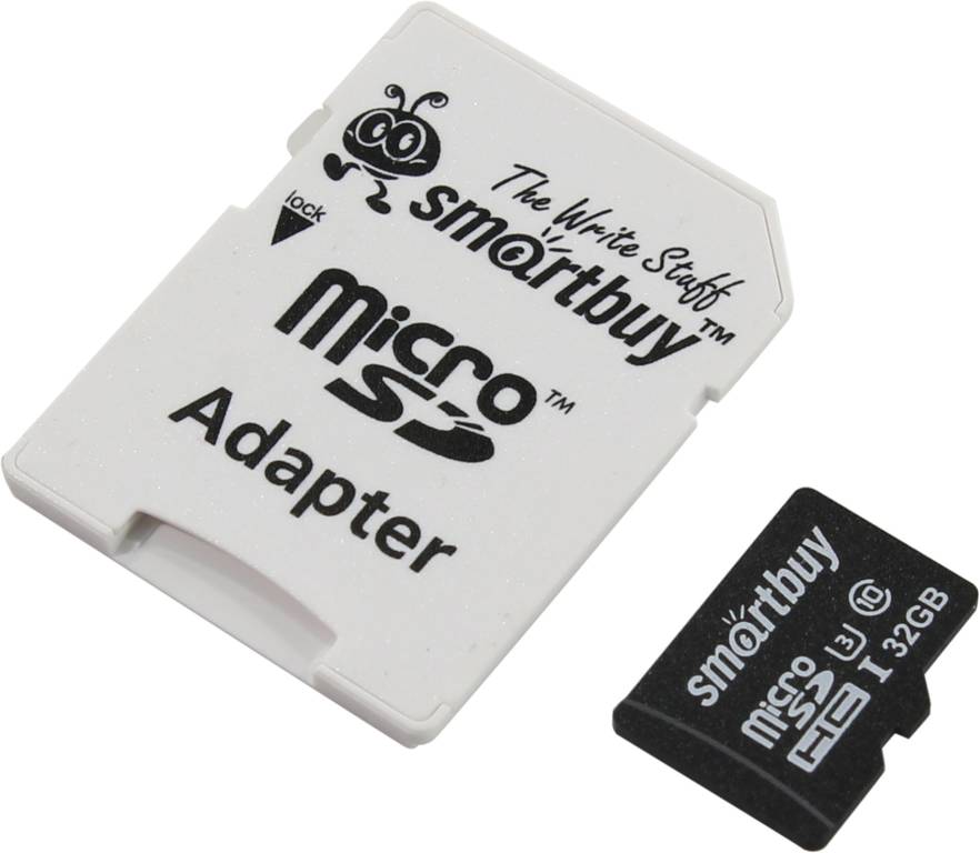    microSDHC 32Gb SmartBuy [SB32GBSDCL10U3-01] UHS-I U3 + microSD-- >SD Adapter