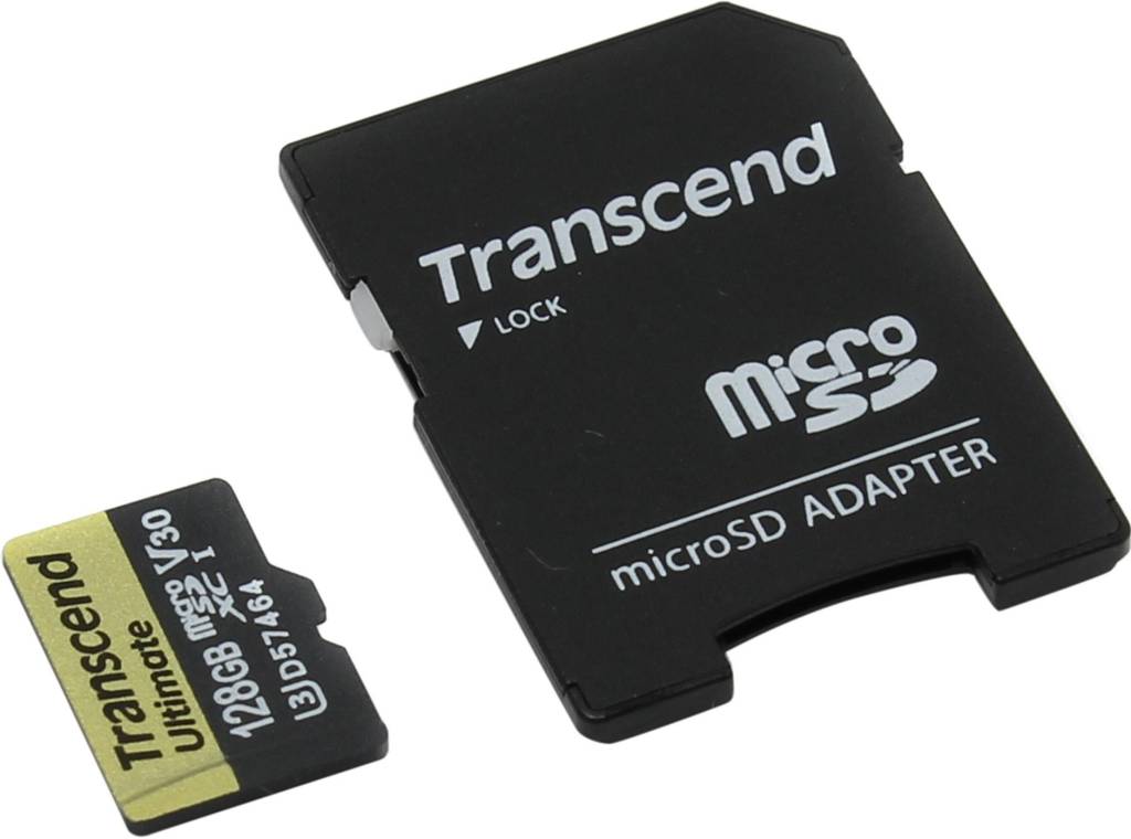    microSDXC 128Gb Transcend [TS128GUSDU3M] UHS-I U3 + microSD-- >SD Adapter
