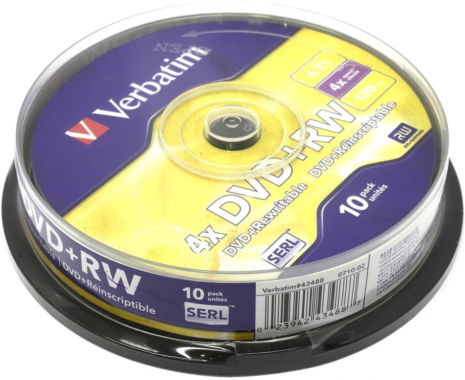 купить Диск DVD+RW Verbatim 4x 4.7Gb (10 шт) Cake Box 43488