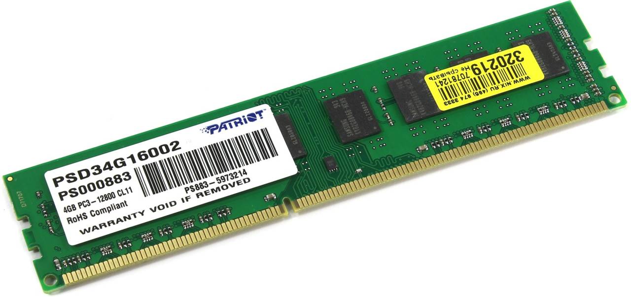    DDR3 DIMM  4Gb PC-12800 Patriot [PSD34G16002] CL11