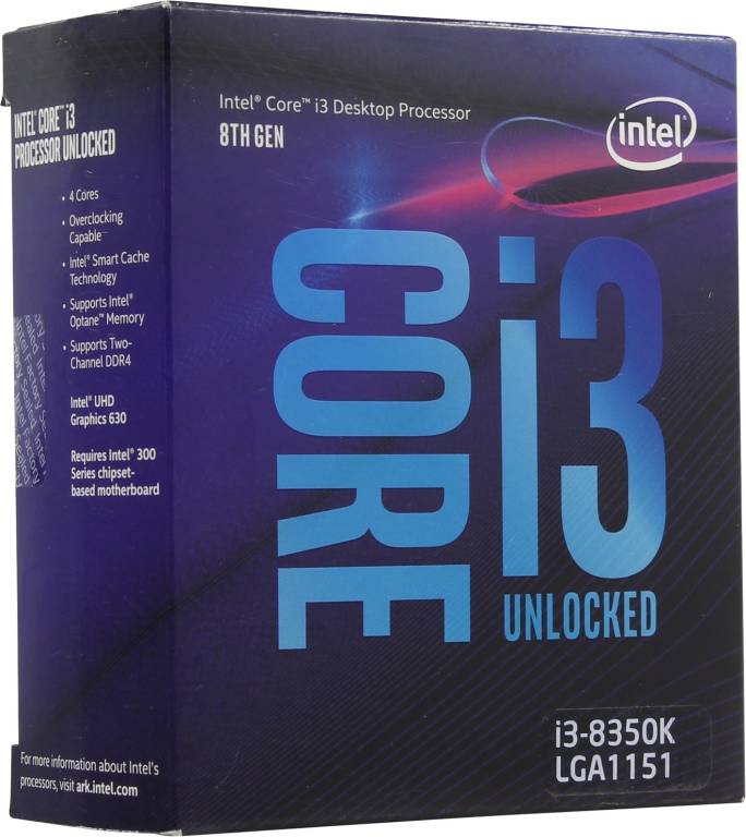   Intel Core i3-8350K BOX( )4.0 GHz/4core/SVGA UHD Graphics 630/ 8Mb/91W/8 GT/s LGA