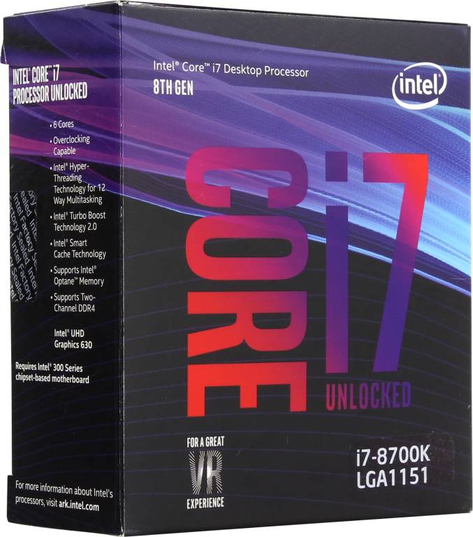   Intel Core i7-8700K BOX ( ) 3.7 GHz/6core/SVGA UHD Graphics 630/1.5+12Mb/95W/8 GT