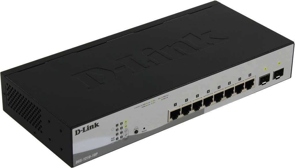   10-. D-Link [DGS-1210-10P/F1A]  (8UTP 10/100/1000Mbps PoE +2 SFP)