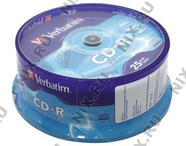 купить Диск CD-R 700Мб Verbatim 52x ( 25 шт) Cake Box (43726)