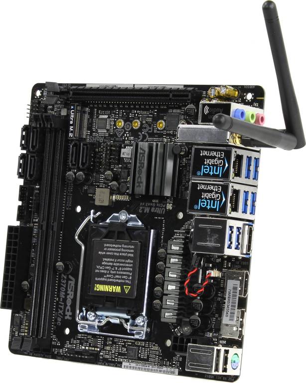    LGA1151 ASRock Z370M-ITX/AC(RTL)[Z370]PCI-E HDMI+DP GbLAN SATA RAID MicroATX 2DDR4
