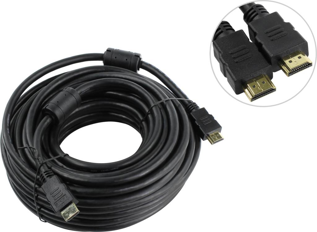 купить Кабель HDMI to HDMI (19M -19M) 15м v2.0 (2 фильтра) AOpen [ACG711D-15м]